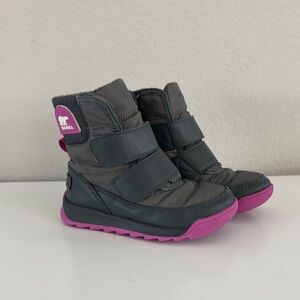 Sorel Gray and Pink Waterproof Boots with Velcro Straps